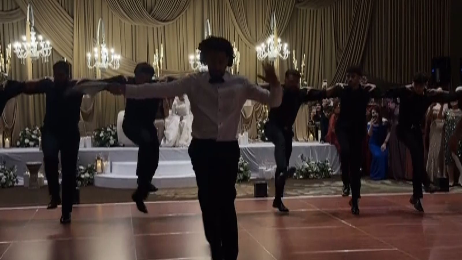 Seattle Dabke performers leading a Palestinian wedding zaffeh with tabla and durbakke drummers